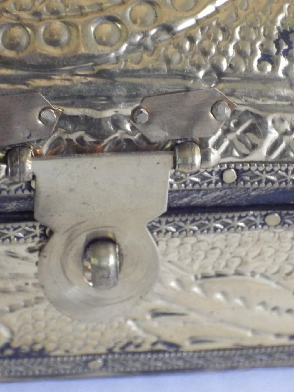 Filigree Brass and Wood Lidded Box/ Clasp and Hinges